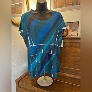 Coldwater Creek Teal and Navy Striped Top